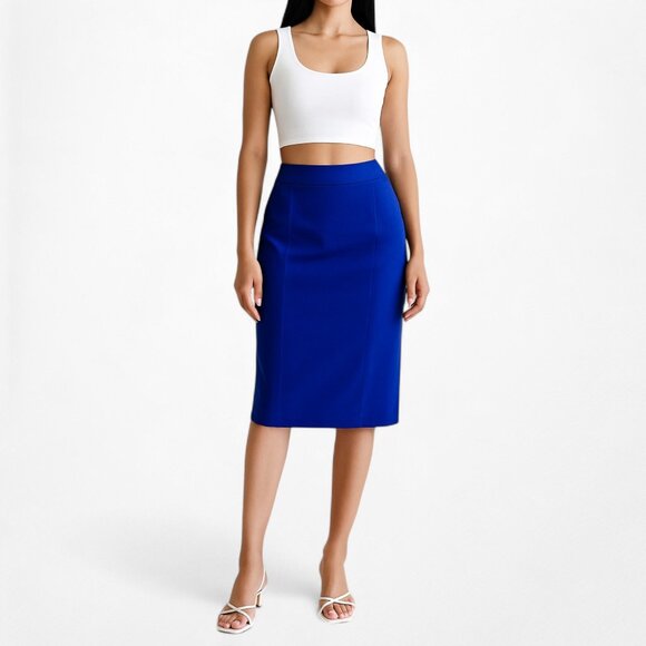 Vintage Y2K Loft Blue High Waisted Low Rise Bodycon Knee Length Skirt Size S/M - Picture 2 of 7